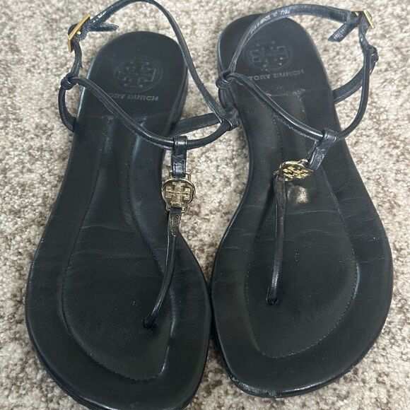 Tory Burch Shoes - Tory Burch Emmy Black Leather Sandals 7.5